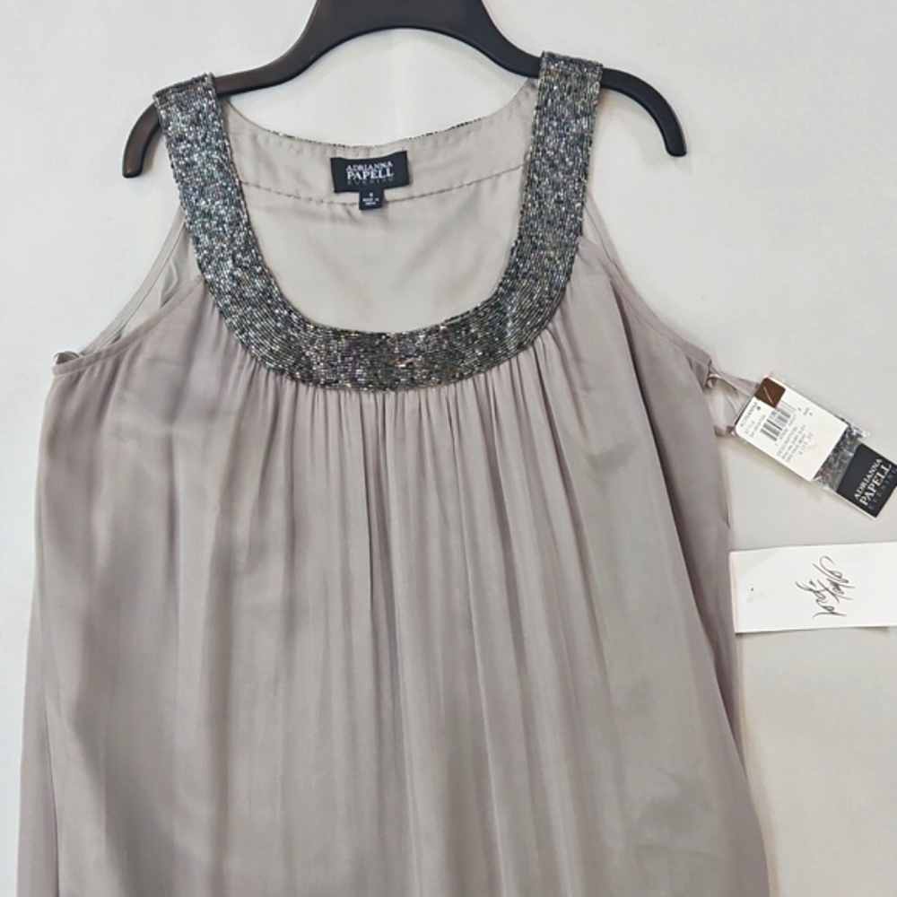 NWT! Adrianna Papell Silk Sequin Embellished Mini Dress Size 4 - Picture 3 of 12